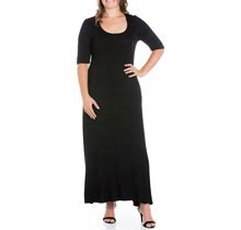 24Seven Comfort Apparel Plus Size Elbow Length Sleeve Maxi Dress - Black