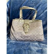 Coach Handbag - Silver 14 X 4 X 9 Signature "C" With Silver Leather