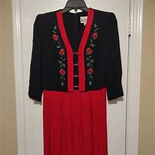 Peri Petites Dresses | Vintage Peri Petites Size 8 Red & Black 3/4 Sleeve Dress | Color: Black/Red | Size: 8P