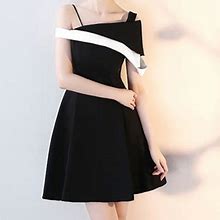Metisu Dresses | Black Contrast Skew Neckline Slip Mini Dress | Color: Black | Size: 4