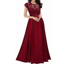 Wirdiell Maxi Dresses For Women,Wedding Guest Dresses Chiffon Dress Chiffon Stitching Lace Dress Bridesmaids Evening Gowns Party Dress Red L