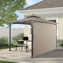 Patio 9.8Ft.L X 9.8Ft.W Gazebo With Extended Side Shed/Awning And LED Light For Backyard, Poolside, Deck, Brown