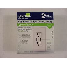 Leviton T5832-2BW USB Dual Type-A In-Wall Charger With 20 Amp, 125 Volt Tamper-Resistant Outlet, White