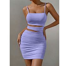Barbie Cut Out Ruched Side Cami Bodycon Dress Purple / XS