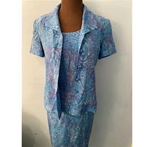 Spenser Jeremy Petites Sz 2 100% Silk Blue Dress Sheath Jacket Paisley