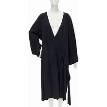 Rare Comme Des Garcons Vintage 1980'S Black Asymmetric Wrap Kimono Robe Dress