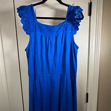 Talbots Dresses | Blue, Eyelet Lace Sleeves Dress. Size Xl Petite | Color: Blue | Size: Xlp