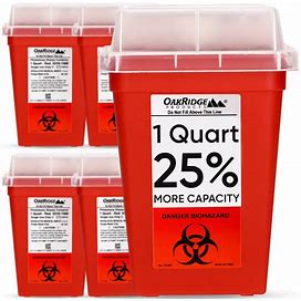 Oakridge Products Sharps Container For Home Use And Professional 1 Quart (5-Pack), Biohazard Needle And Syringe Disposal, Small Portable Container