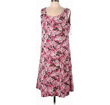 Talbots Outlet Casual Dress - Shift Scoop Neck Sleeveless: Pink Floral Dresses - Women's Size Medium