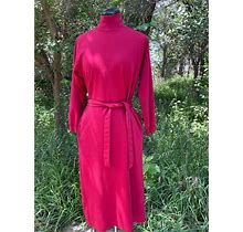 Vintage 1980S LL Bean Womens Cotton Tunic Dress Belted Burgundy