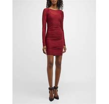 Jason Wu Ruched Long-Sleeve Bodycon Mini Dress, Burgundy, Women's, 4, Cocktail & Party Wedding Guest Dresses Bodycon Dresses