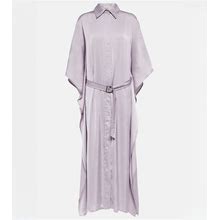 Brunello Cucinelli - Brunello Cucinelli Satin Belted Shirt Dress Purple M