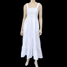 MSK Petite Womens White Cotton Tiered Summer Smocke Dress Size PL NWOT