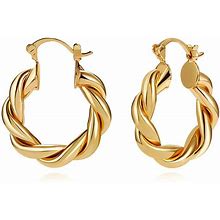 14K Gold Plated Twisted Gold Chunky Hoop Earrings