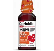 Coricidin High Blood Pressure Max Strength Cough Cold Flu Liquid Cherry - 12 Fl Oz