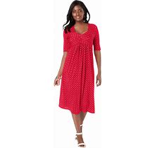 Plus Size Women's Stretch Knit Pleated Front Dress By Jessica London In Vivid Red Dot (Size 16 W)