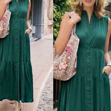 Soft Surroundings Dresses | Soft Surroundings Trieste Tiered Teal Maxi Dress | Color: Blue/Green | Size: Mp