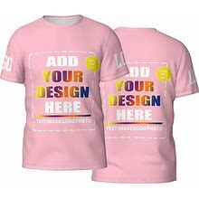 Custom Men's T-Shirts Design Your Own Shirts Add Text/Images/Logos Personalized T-Shirts Printed With Photos On 4 Sides Pink