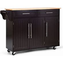 Costway Kitchen Island Trolley Wood Top Rolling Storage Cabinet Cart With Knife Block-Brown