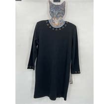 NWT VTG Joan Walters Petites Black Long Sleeve Padded Shoulders Dress Size 14