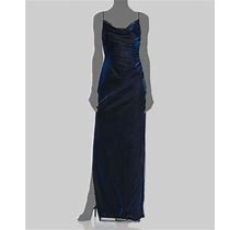 $448 Laundry By Shelli Womens Blue Black Metallic Ruched Gown Dress 2
