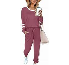 Cindysus Women Jogger Set Long Sleeve Two Piece Outfit Workout Wear Sweatsuits Running Pajamas With Pockets Tracksuit Pink XXL