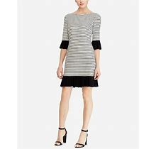$199 American Living Women's White Black Striped Pleated Cocktail Dress Size 4