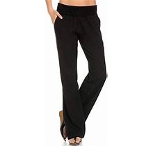 Niuer Women Active Pants Summer Cotton Linen Casual Comfy Long Trouser Solid Color Elastic Waist Ruched Beach Trouser