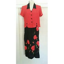 Studio 1 Petite Womens 6P Black & Red Floral Long Sleeveless Dress