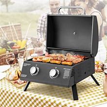 2 Burner Propane Gas Grill 20000 BTU Outdoor Portable With Thermometer