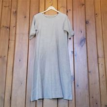 Vintage Beige Linen Dress // 80S Pullover Midi Shift Dress // Women's Minimalist Boho Beach // Earth Tones
