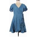Ann Taylor LOFT Casual Dress - A-Line V Neck Short Sleeves: Blue Print Dresses - Women's Size 0