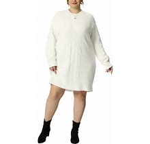Unique Bargains Women's Plus Size Long Sleeve Knit Pullover Short Sweater Dresses 2X White