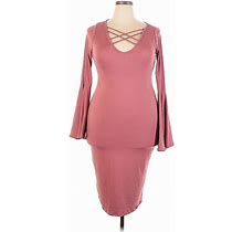 Minette Casual Dress Keyhole Long Sleeve: Burgundy Dresses - Women's Size 2X