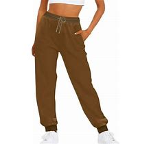 Asfgimuj Womens Sweatpants Petite Solid Color Drawstring Elastic Waist Casual Loose Foot Sweatpants Brown XL