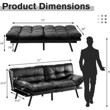 PU Leather Futon Sofa Bed Convertible Sleeper Couch Adjustable Loveseat With Adjustable Backrest And Arm For Livingroom