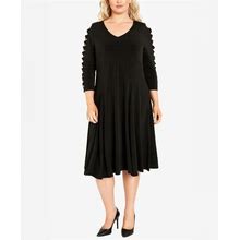 Avenue Plus Size Glam Sleeve Plain Dress - Black