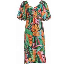 Farm Rio Women's Banana Foliage Puff-Sleeve Cotton Voile Midi-Dress - Size XS