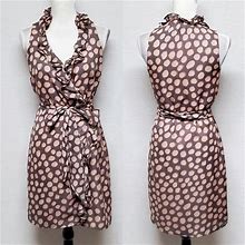 Loft Dresses | Ann Taylor Loft Silk Polka Dot Ruffled Tie-Waist Wrap Dress 4 Silk Column Dress | Color: Cream/Tan | Size: 4