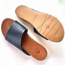 Aquatalia Shoes | Aquatalia Dedra Leather Slide Sandals Navy Size 6 | Color: Blue/Tan | Size: 6