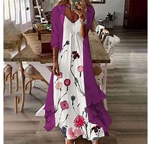 Lilgiuy Women's Summer 3/4 Sleeve Smock + Dress Two Piece Set Long Dress Beach Maxi Dress For Daily Life