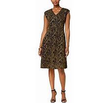 Ny Collection Metallic Printed Fit & Flare Dress Womens M Petite Multi $59