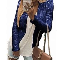 Fusipu Party Blazer Sequin Decoration Crew Neck Long Sleeves Slim Fit Cardigan Dress Up Streetwear Women Open Front Sequin Jacket Female Clothing