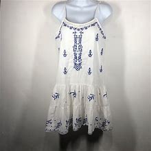 Venus Dresses | Venus White W/Blue Embroidered Dress Size 6 | Color: Blue/White | Size: 6