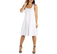 24Seven Comfort Apparel Women's Fit And Flare Knee Length Tank Dress, White, 1X