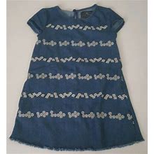 Lucky Brand Blue Denim Flower Embroidered Dress Girls Sz 4T