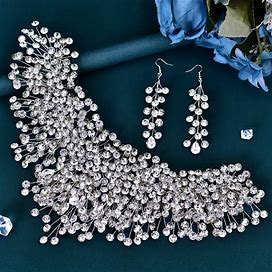 1Set Bridal Accessories Luxurious Crown With Drop Earrings For Women Wedding Dress, Dress For Wedding Decoration, Elegant European Style,Temu