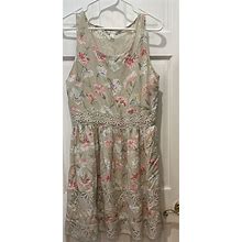 LC Lauren Conrad Beige Floral Sleeveless Dress Womens Size 12