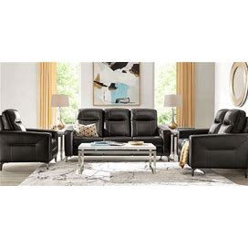 Rooms To Go Parkside Heights Black Cherry Leather 7 Pc Living Room W/Dual Power Reclining Sofa