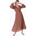 Plus Size Women's Sheer Textured Drawstring Waist Maxi Dress By Ellos In Rustic Brown (Size 20)
